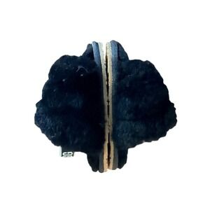 UGG Infant Fluff Yeah Slide Black Sheepskin Logo Strap Sandals 1019603T Size 4/5